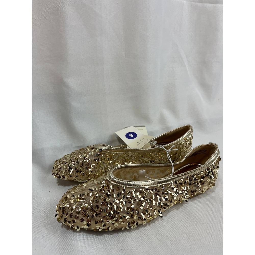 A New Day Womens Gold Sequin Ballet Flats Round Toe Slip On Shoes Size 6 NEW